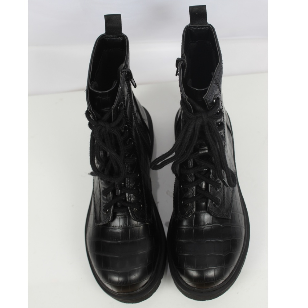 Size 6 Black Crocodile Lace Up Lug Sole Military - Picture 5 of 7